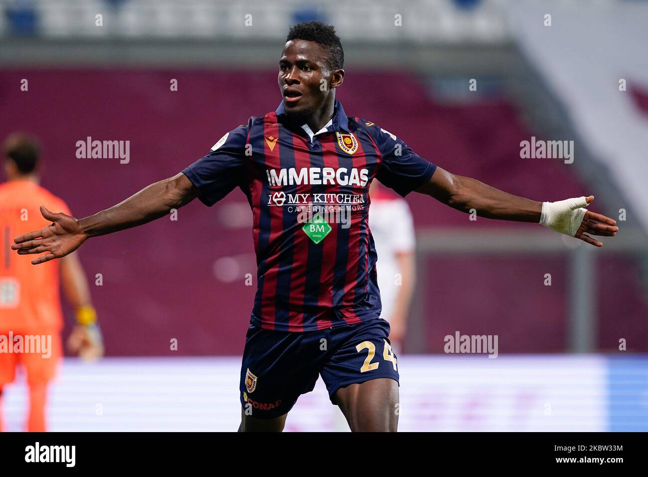 Augustus Kargbo during the Serie C Play-Off match between Reggio Audace and Bari at Mapei Stadium - Citt Del Tricolore on July 22, 2020 in Reggio Emilia, Italy. (Photo by Emmanuele Ciancaglini/NurPhoto) Stock Photo