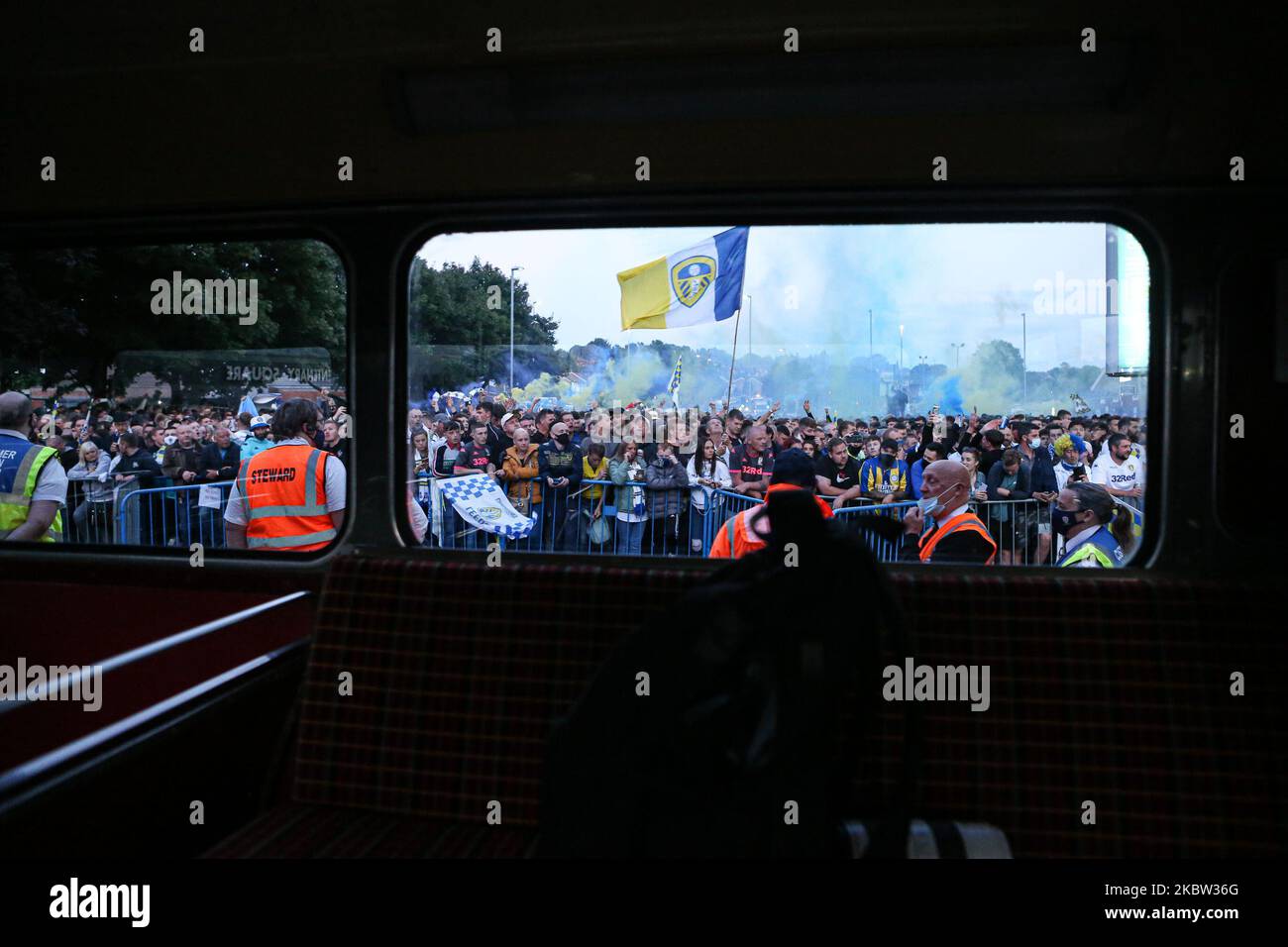 Leeds United''s players and fans celebrate winning the EFL Championship