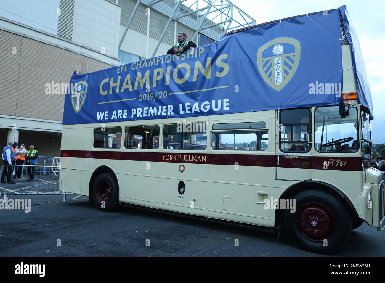 Leeds United''s players and fans celebrate winning the EFL Championship and getting promoted to