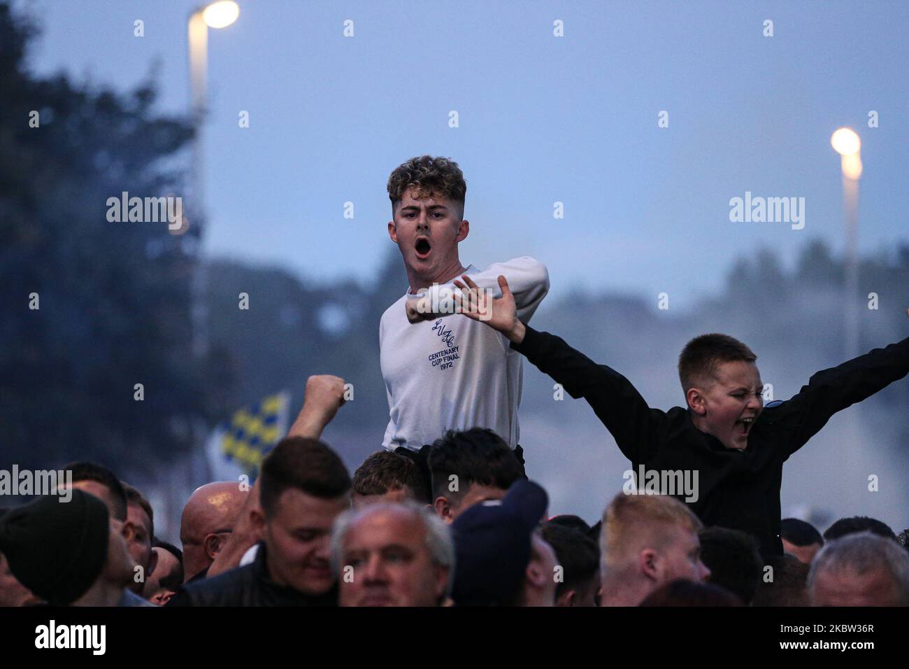 Leeds United''s players and fans celebrate winning the EFL Championship