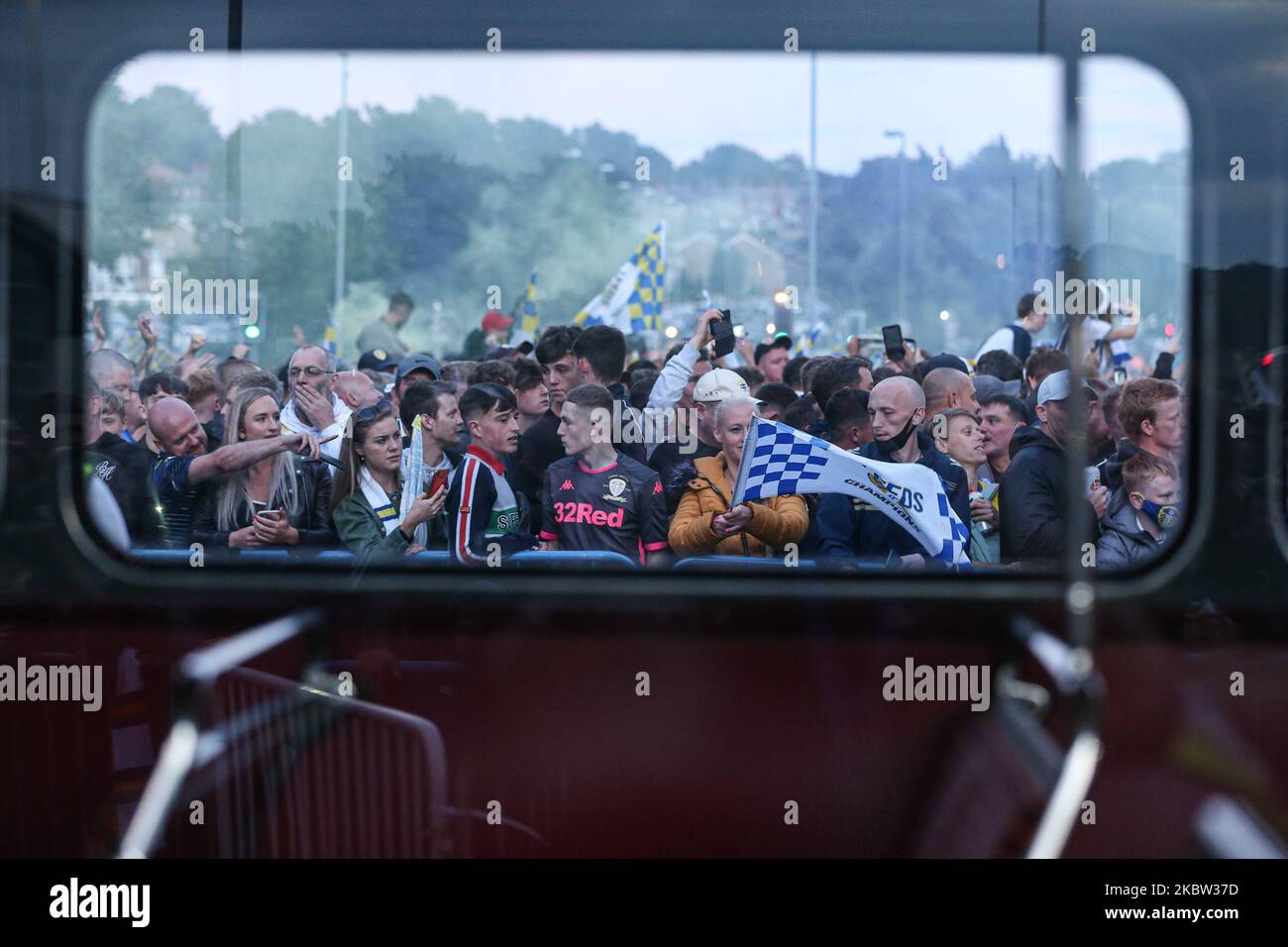Leeds United''s players and fans celebrate winning the EFL Championship
