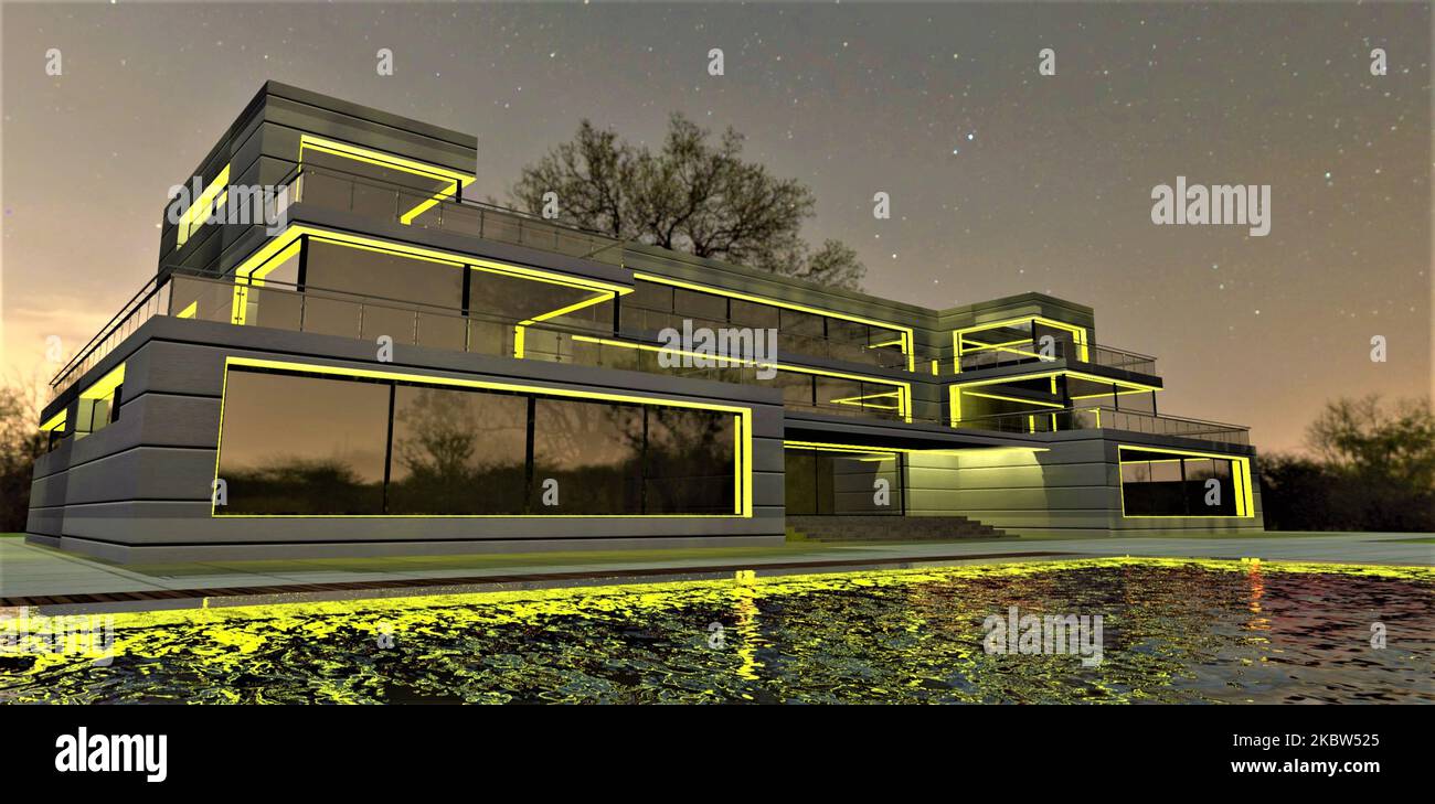 Exclusive exterior lighting design for a lowrise country office with
