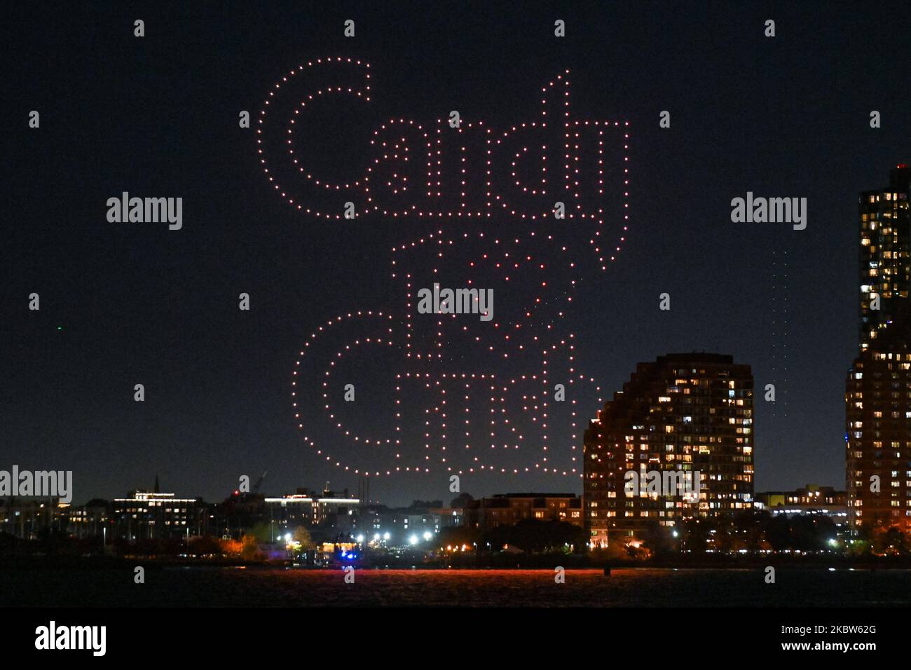 Over 500 drones display a light show over the Hudson River to celebrate the 10th anniversary of