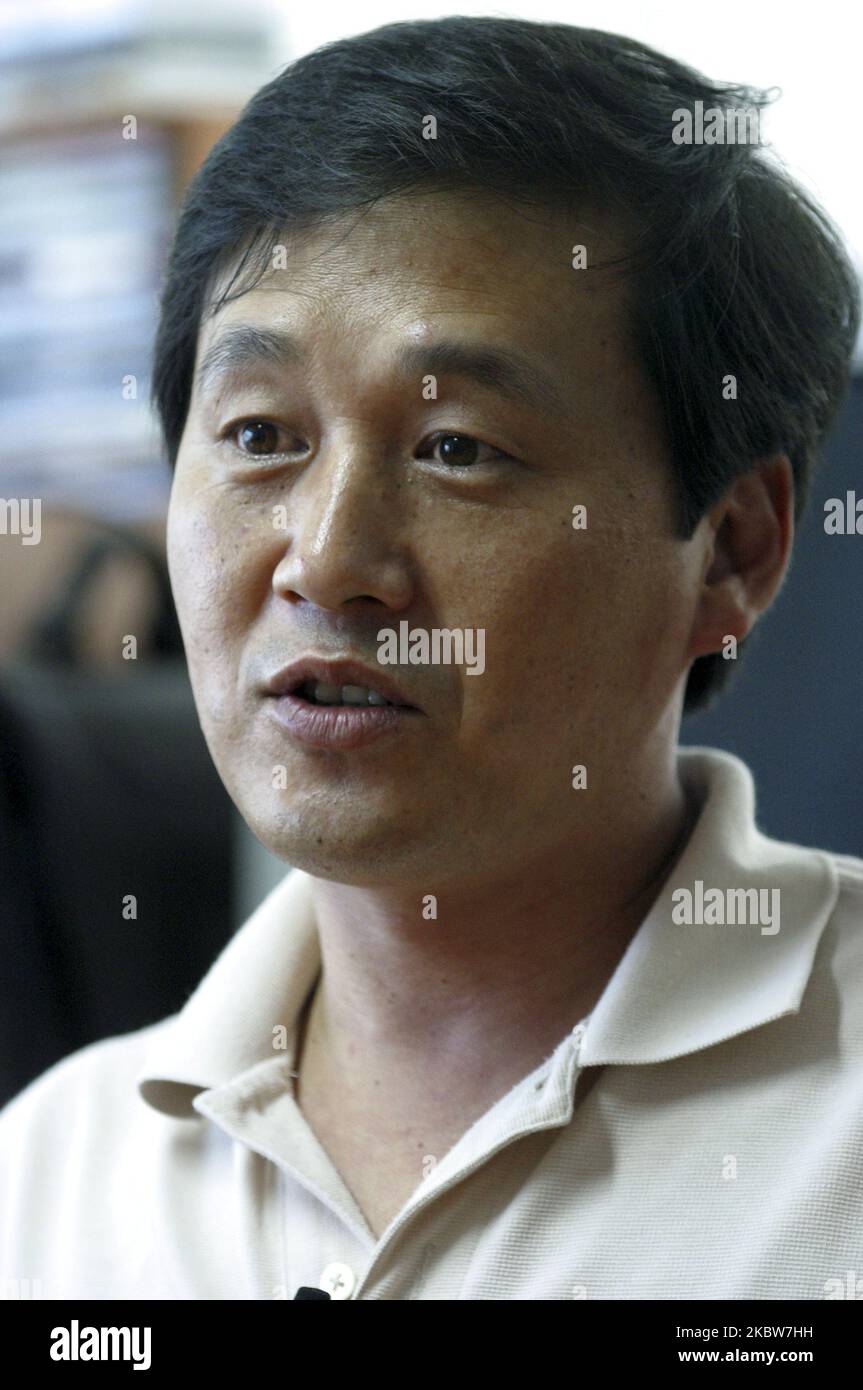 Former North Korean Military Officer Kim Sung Min interview at their own Freedom Radio Station in Seoul, South Korea on July 27, 2004. Radio Free North Korea broadcast in Seoul. (Photo by Seung-il Ryu/NurPhoto) Stock Photo