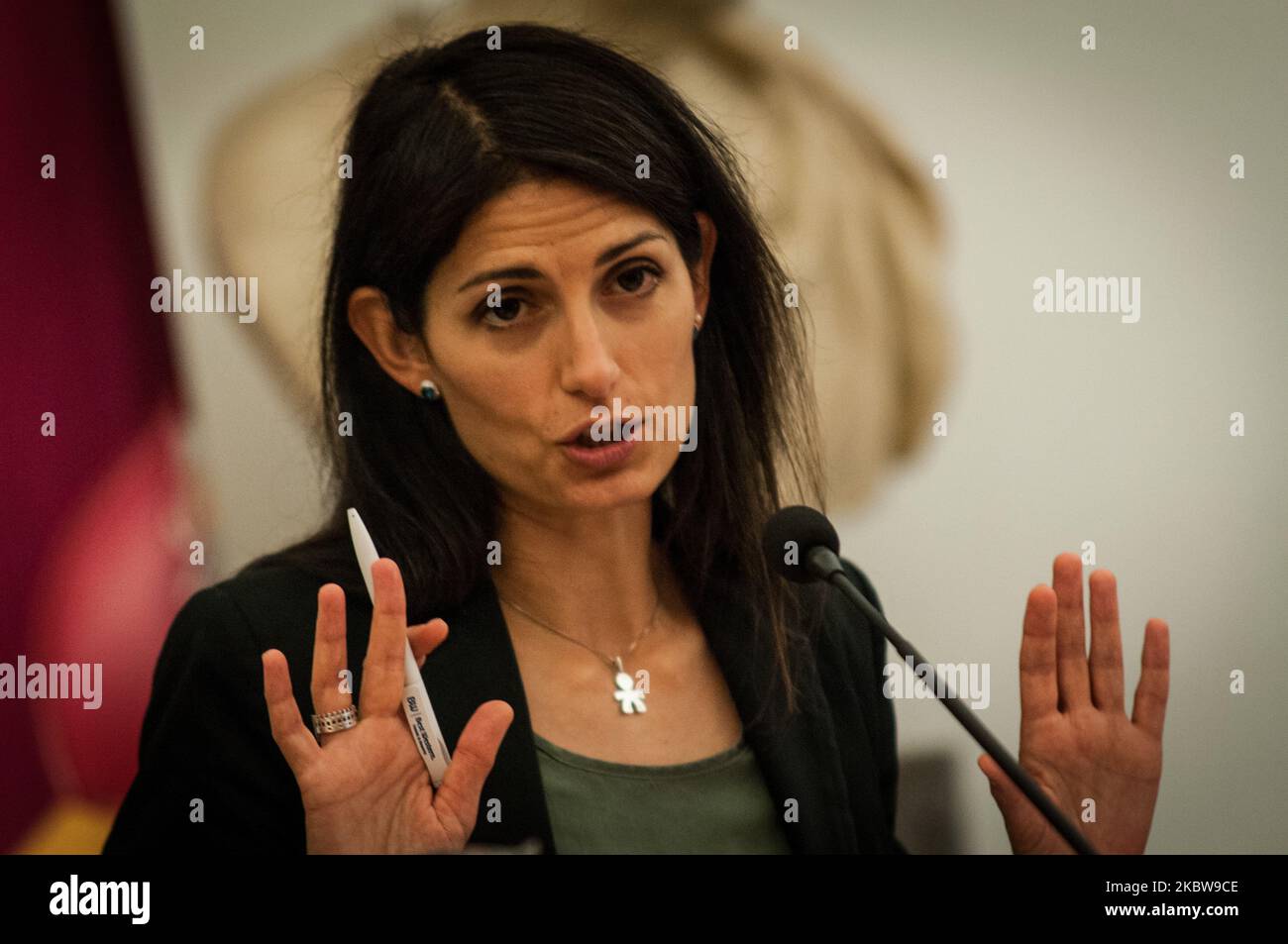 Virginia Raggi, Mayor of Rome signed this morning on the Capitol Hill an agreement for the promotion and enhancement of the archaeological heritage and cultural heritage of the competence of the Capitoline Superintendence on July 27, 2020 in Rome, Italy. (Photo by Andrea Ronchini/NurPhoto) Stock Photo