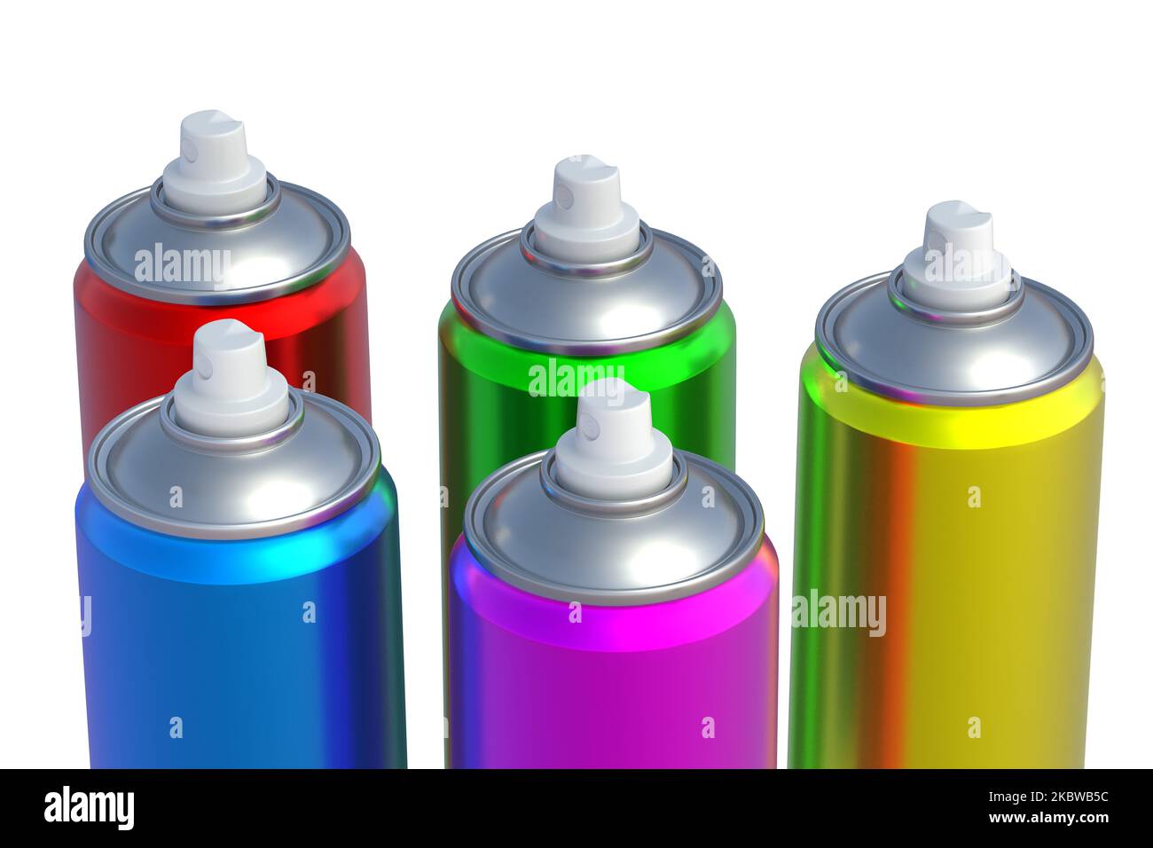 Different cans of spray paint isolated on white background. 3d render