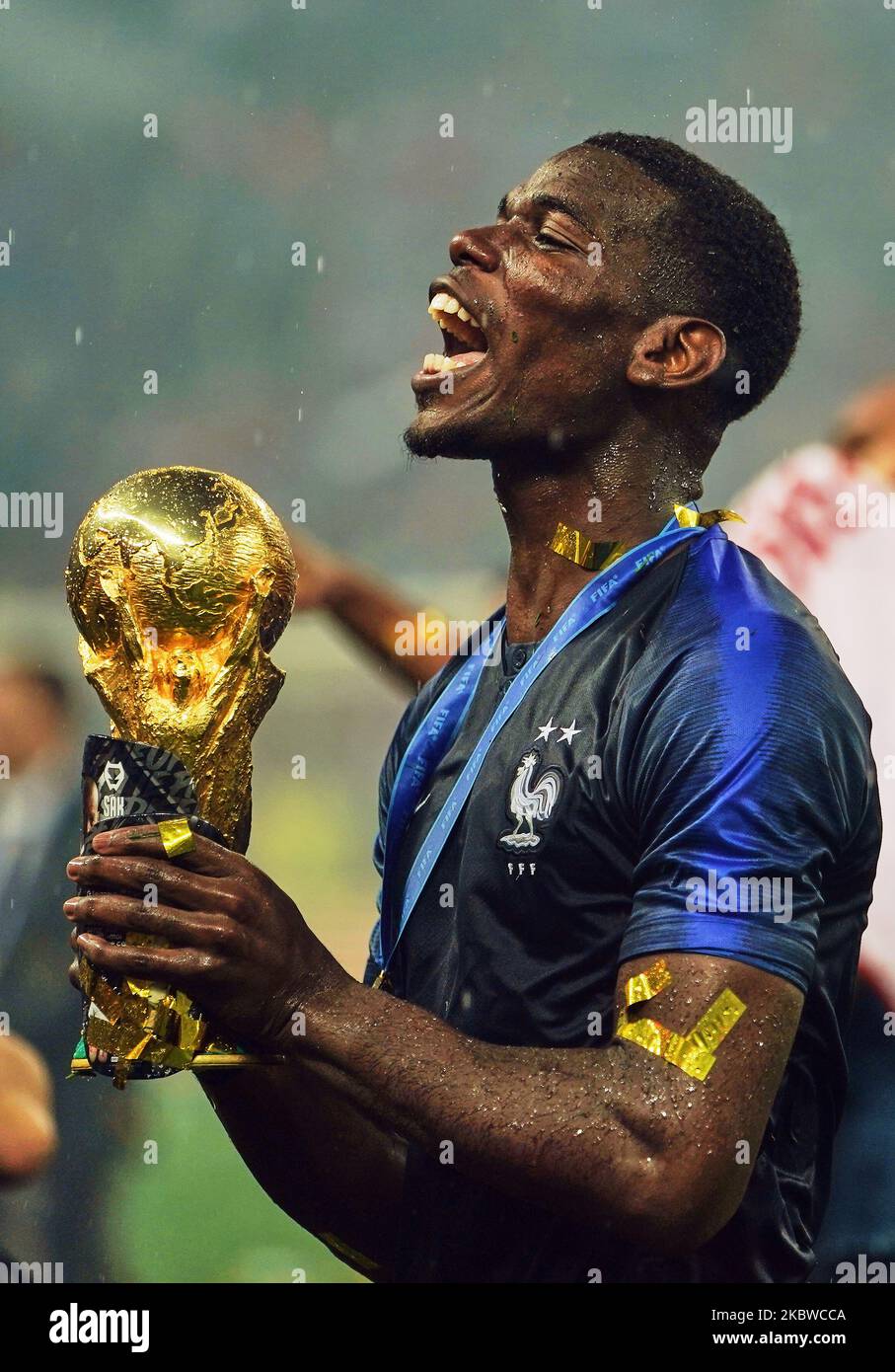 Paul Pogba with the world cup trophy the FIFA World Cup match France versus Croatia at Luzhniki Stadium, Moscow, Russia on July 15, 2018. (Photo by Ulrik Pedersen/NurPhoto) Stock Photo