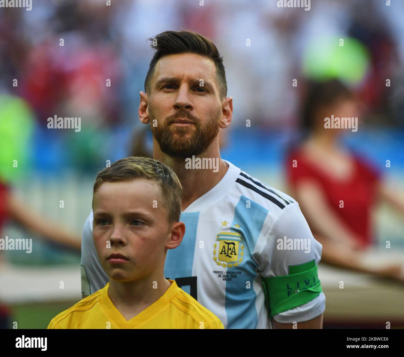 Lionel Messi before the FIFA World Cup match France versus Argentina at Kazan Arena, Kazan, Russia on June 30, 2018. (Photo by Ulrik Pedersen/NurPhoto) Stock Photo