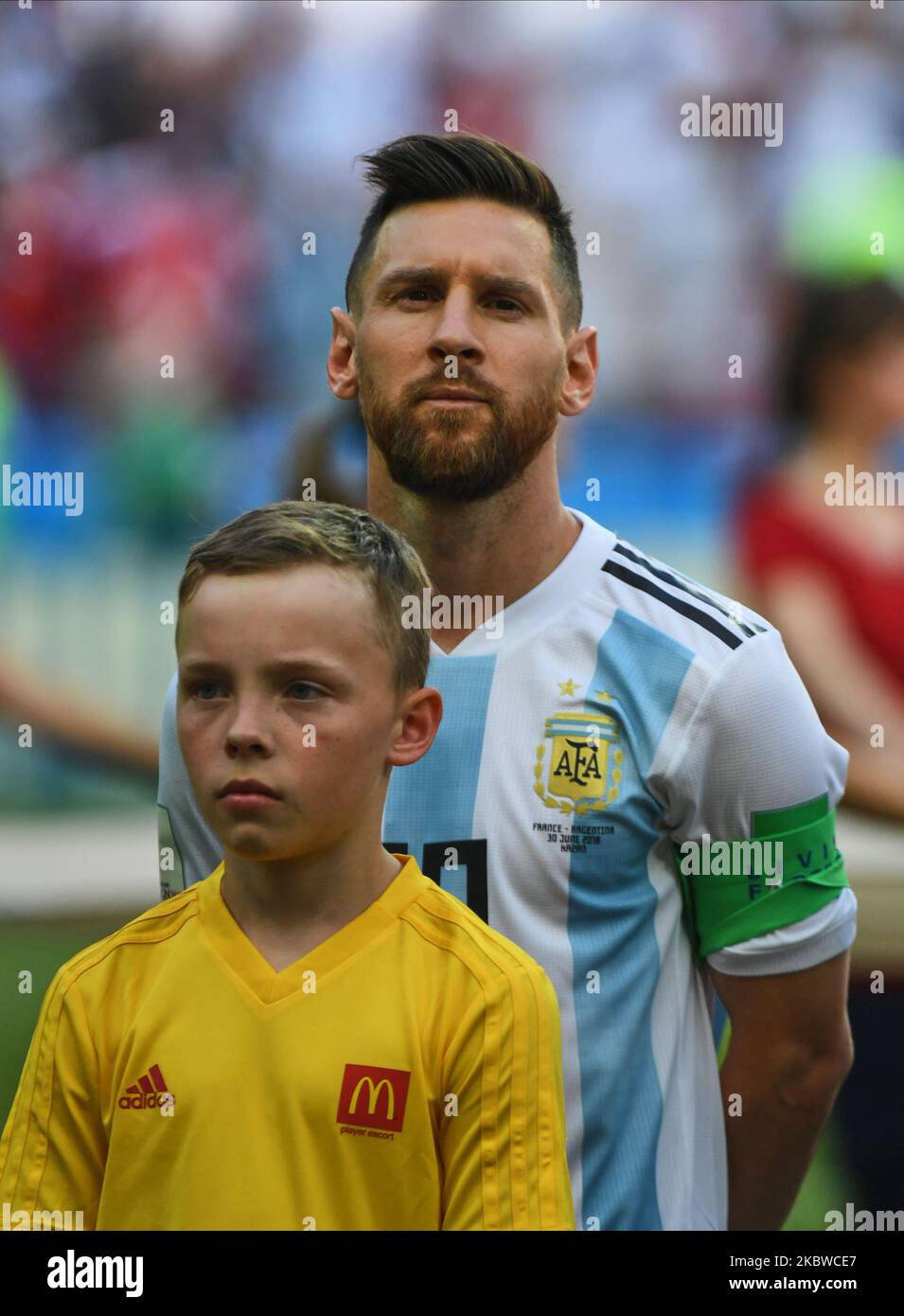 Lionel Messi before the FIFA World Cup match France versus Argentina at Kazan Arena, Kazan, Russia on June 30, 2018. (Photo by Ulrik Pedersen/NurPhoto) Stock Photo