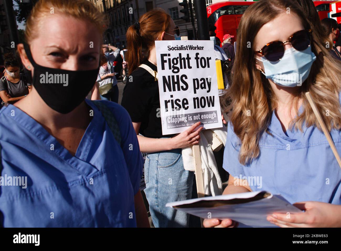 National Health Service (NHS) staff, protesting their exclusion from a