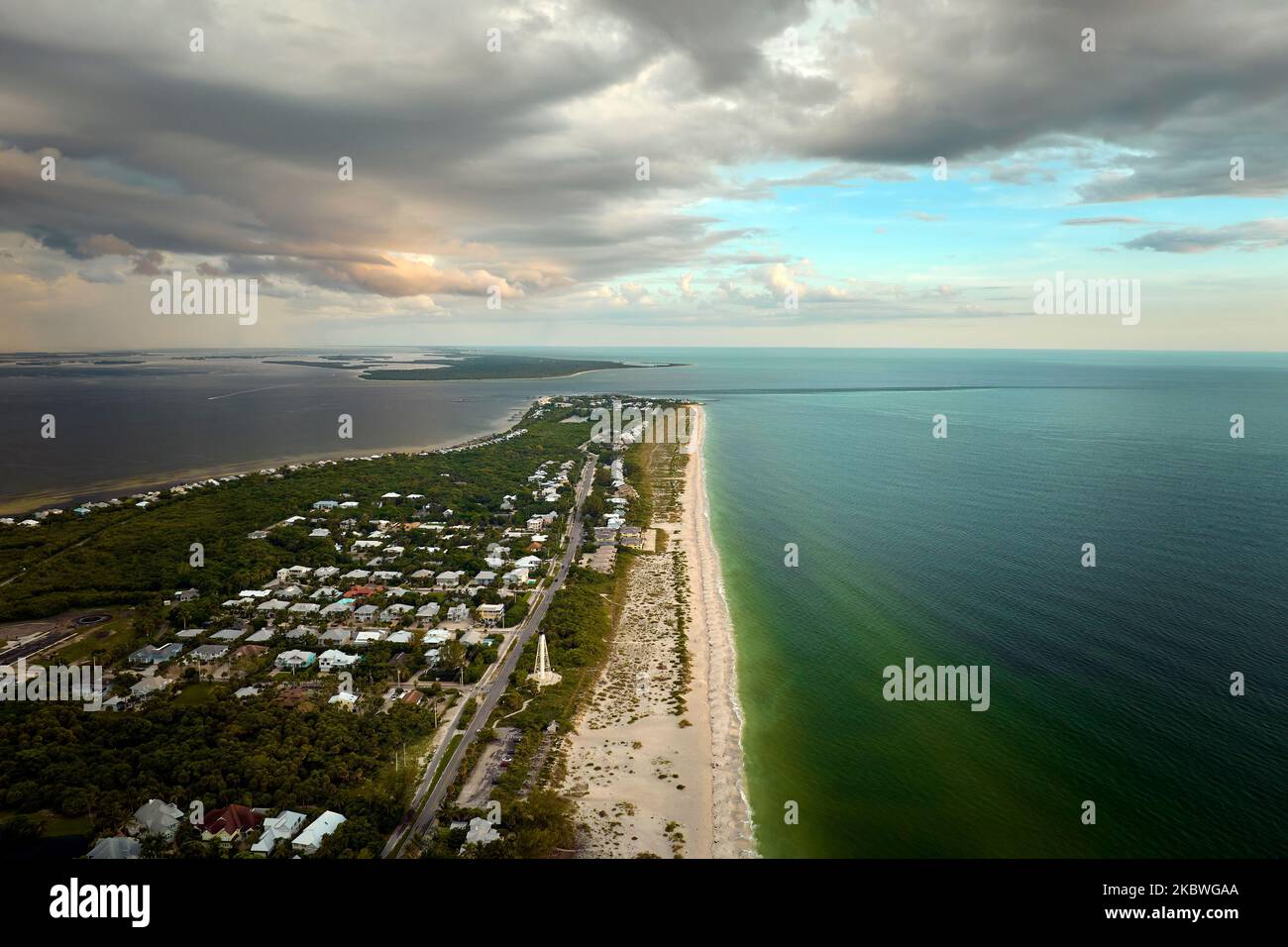 Aerial view of expensive residential houses in island small town Boca