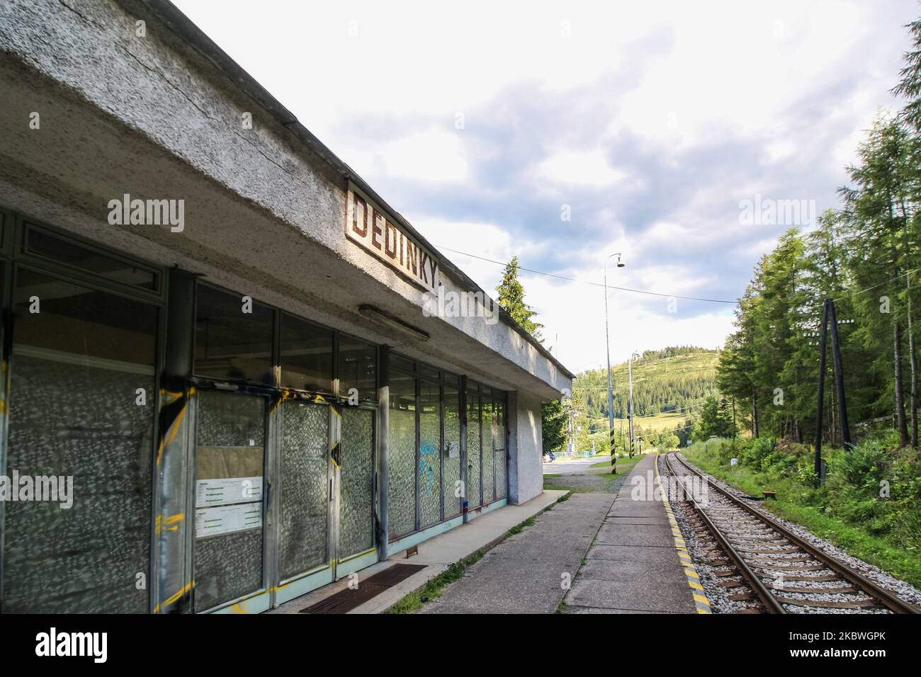 Abandoned Dedinky train station is seen in Slovak Paradise - a mountain range in eastern Slovakia, part of the Spis-Gemer Karst, a part of the Slovak Ore Mountains, a major subdivision of the Western Carpathians in Dedinky, Slovakia on 31 July 2020 (Photo by Michal Fludra/NurPhoto) Stock Photo