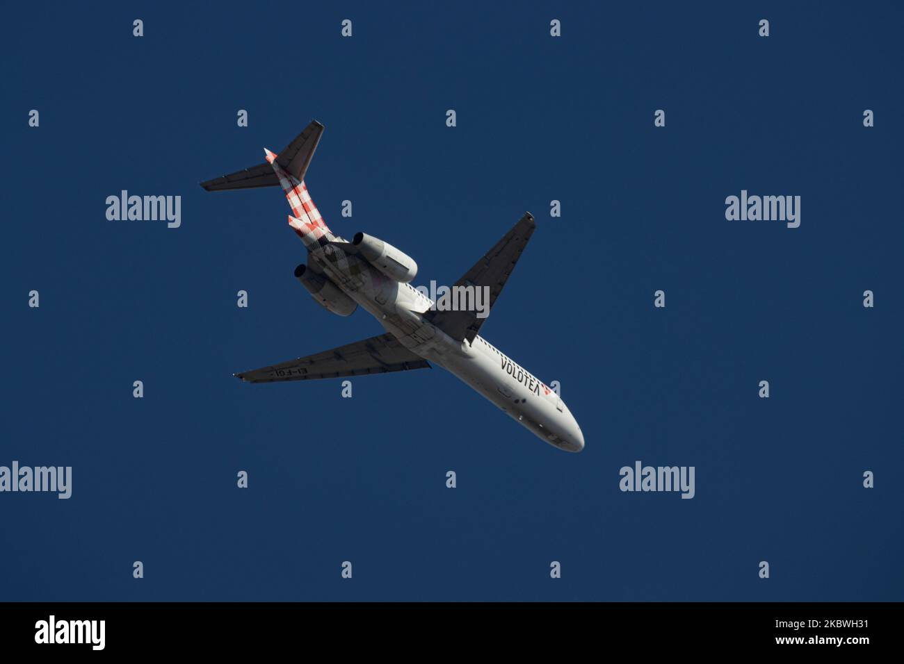 Volotea Airlines Boeing 717-200 aircraft flying over the city of ...