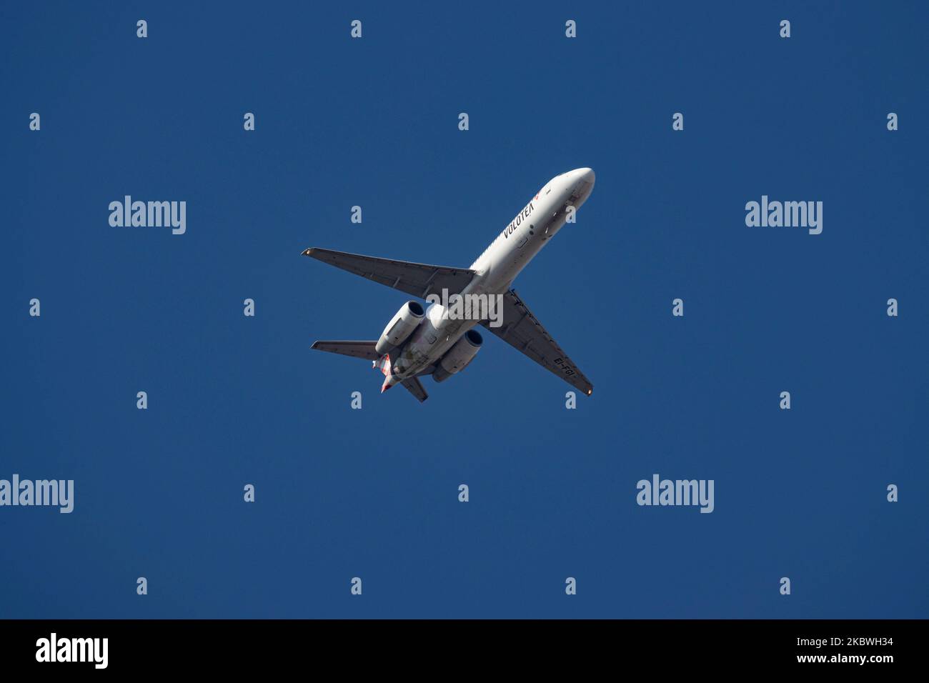 Volotea Airlines Boeing 717-200 aircraft flying over the city of ...