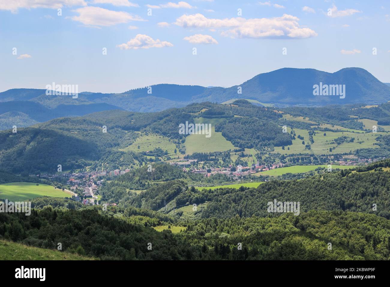 General view of the hills of the Slovak Paradise - a mountain range in eastern Slovakia, part of the Spis-Gemer Karst, a part of the Slovak Ore Mountains, a major subdivision of the Western Carpathians in Dedinky, Slovakia on 1 August 2020 (Photo by Michal Fludra/NurPhoto) Stock Photo