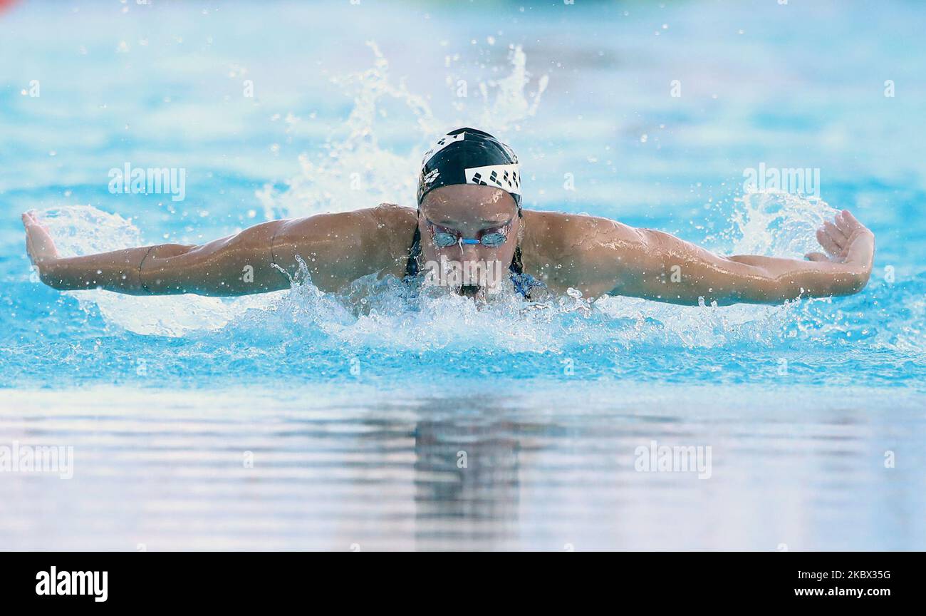 Evelyn Verraszto (HUN) competes in women's 100m butterfly during the international swimming trophy Frecciarossa Settecolli in Rome, Italy on August 12, 2020 (Photo by Matteo Ciambelli/NurPhoto) Stock Photo