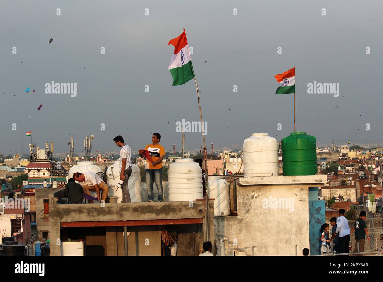People flying kites on the occasion of the 74th Independence Day at Old