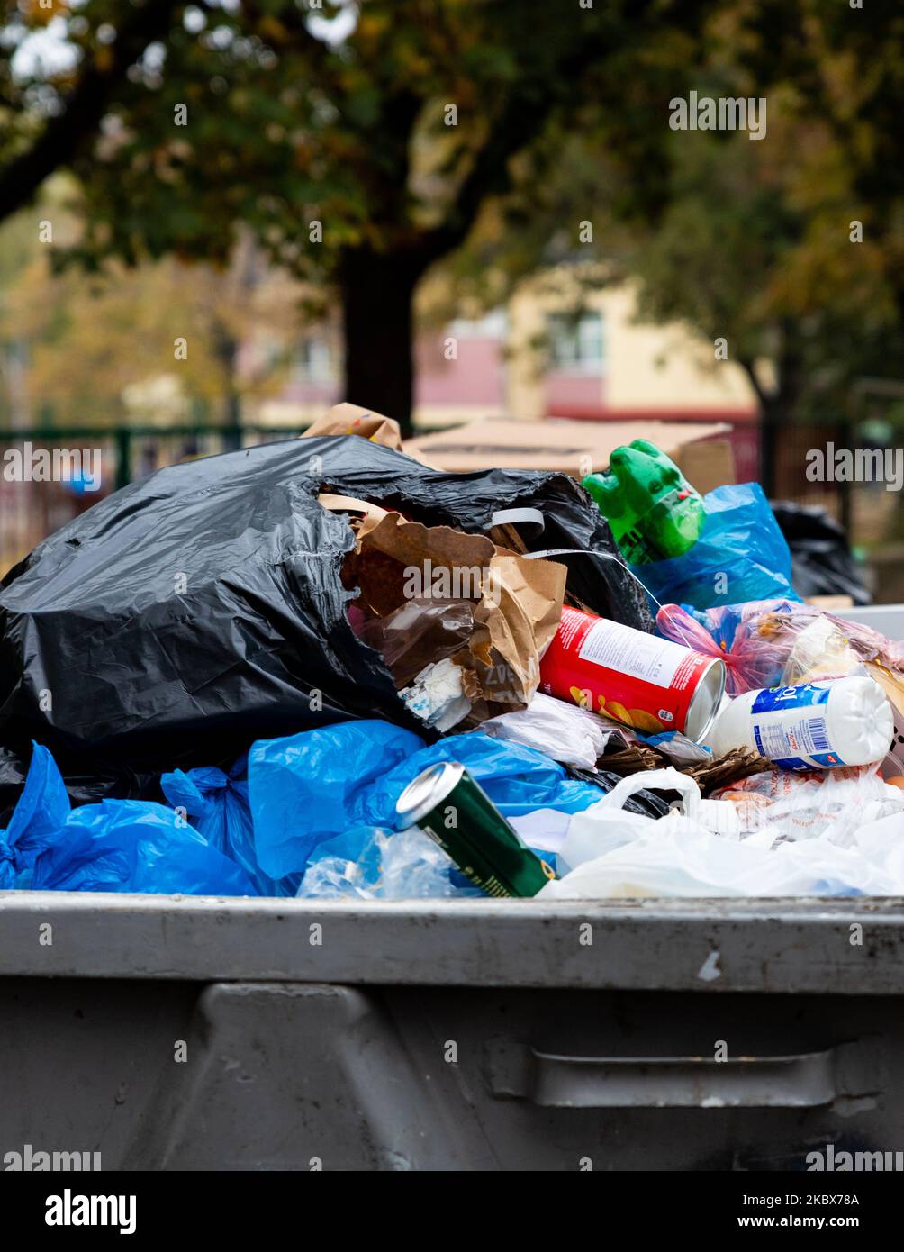 Belgrade, Serbia November 02, 2022 Dumpster full of trash. Garbage