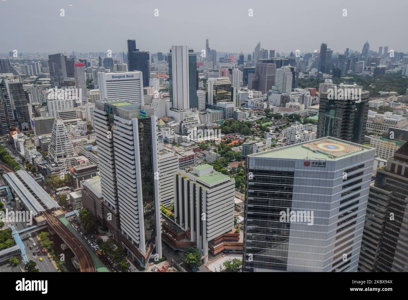 A general view of high-rise buildings in Bangkok city on August 18, 2020 in Bangkok, Thailand. (Photo by Vachira Vachira/NurPhoto) Stock Photo