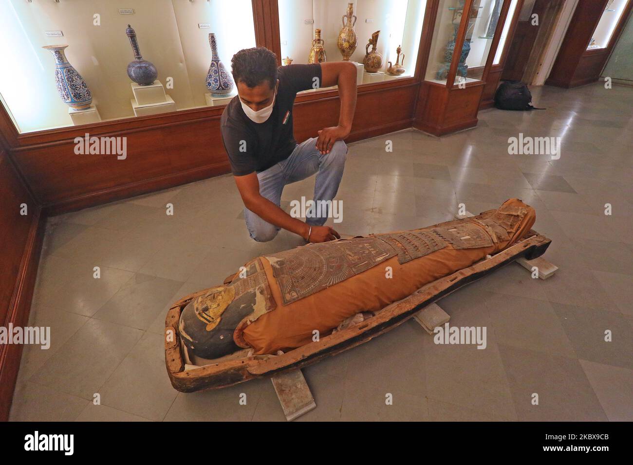 A 2400year old mummy kept out of its box at a safe place after rain