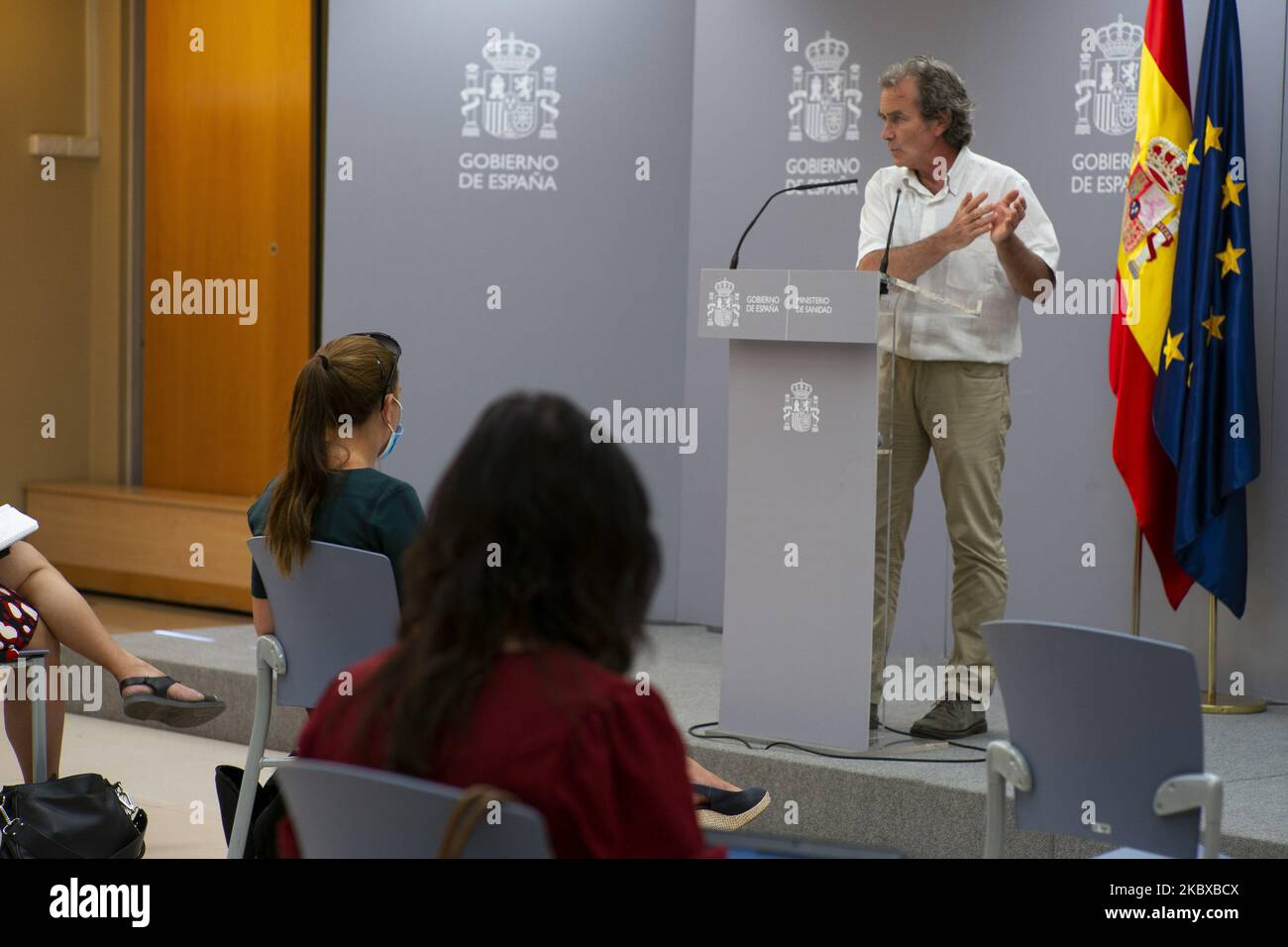 The director of the Health Alert and Emergency Coordination Center, Fernando Simon, holds a press conference at the Ministry of Health to inform about the current situation of covid-19 on August 20, 2020 in Madrid, Spain. (Photo by Oscar Gonzalez/NurPhoto) Stock Photo