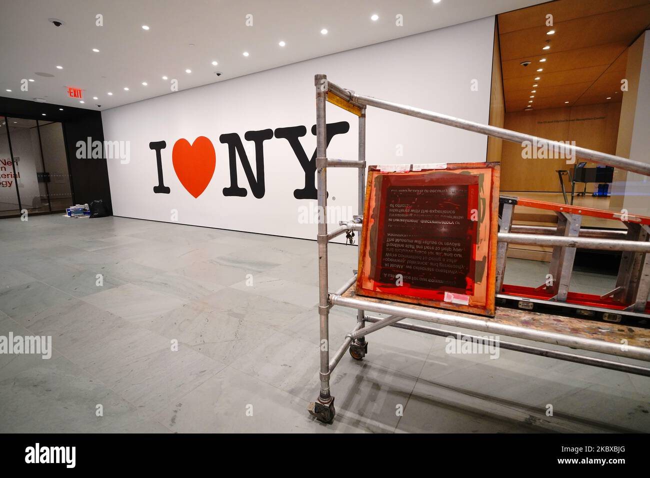 I Love NY art installation in MOMA, it was designed by Milton Glaser. New York City continues Phase 4 of re-opening following restrictions imposed to slow the spread of coronavirus on August 20, 2020 in New York City. The fourth phase allows outdoor arts and entertainment, sporting events without fans and media production. (Photo by John Nacion/NurPhoto) Stock Photo