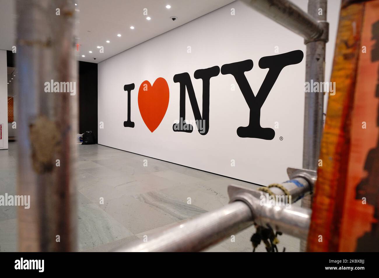 I Love NY art installation in MOMA, it was designed by Milton Glaser. New York City continues Phase 4 of re-opening following restrictions imposed to slow the spread of coronavirus on August 20, 2020 in New York City. The fourth phase allows outdoor arts and entertainment, sporting events without fans and media production. (Photo by John Nacion/NurPhoto) Stock Photo