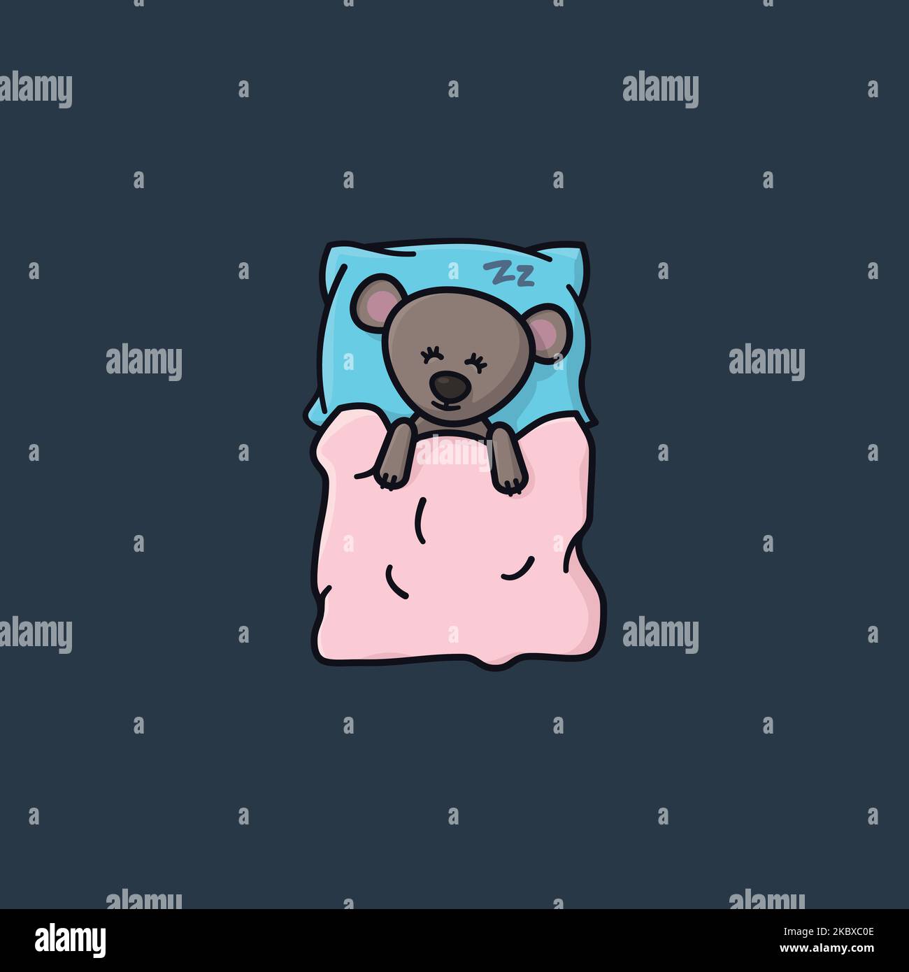 Cute teddy bear sleeping on pillow and under blanket vector