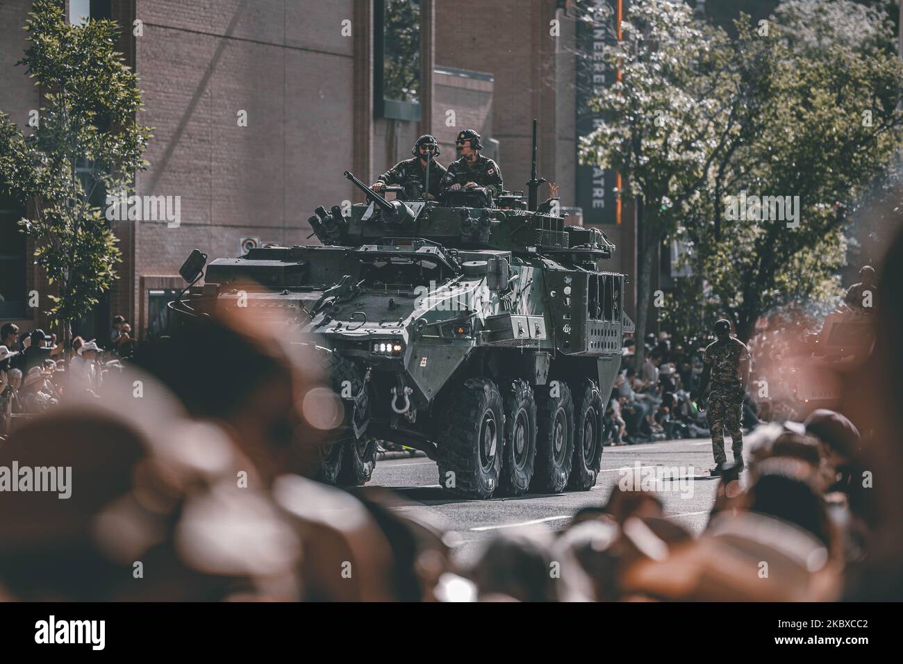 The Canadian military displays and parades with light armoured vehicle in Calgary, Canada Stock