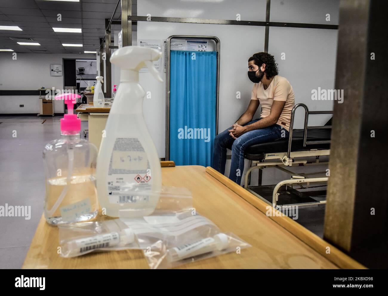 People at Rafic Hariri University Hospital in Beirut, Lebanon, on August 11, 2020 during the COVID-19 lockdown. Lebanon started a two-week coronavirus lockdown on Friday, as the country’s health minister described the situation as “dangerous and sensitive”. (Photo by STR/NurPhoto) Stock Photo