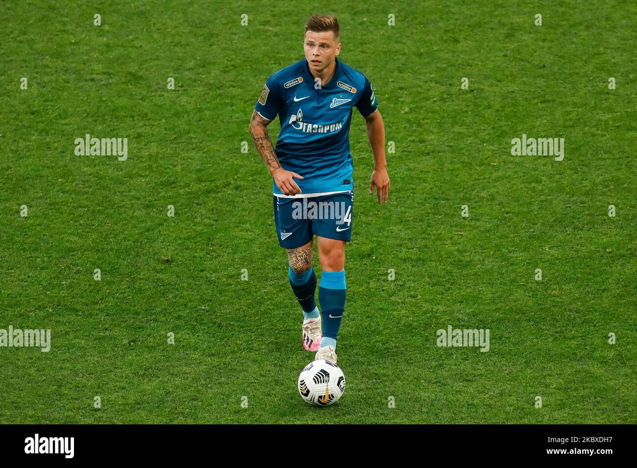 Danil Krugovoy of Zenit Saint Petersburg in action during the Russian Premier League match between FC Zenit Saint Petersburg and FC Tambov on August 22, 2020 at Gazprom Arena in Saint Petersburg, Russia. (Photo by Mike Kireev/NurPhoto) Stock Photo