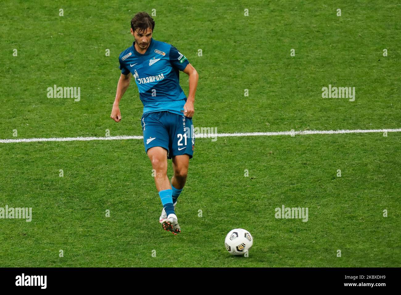 Aleksandr Erokhin of Zenit Saint Petersburg in action during the Russian Premier League match between FC Zenit Saint Petersburg and FC Tambov on August 22, 2020 at Gazprom Arena in Saint Petersburg, Russia. (Photo by Mike Kireev/NurPhoto) Stock Photo