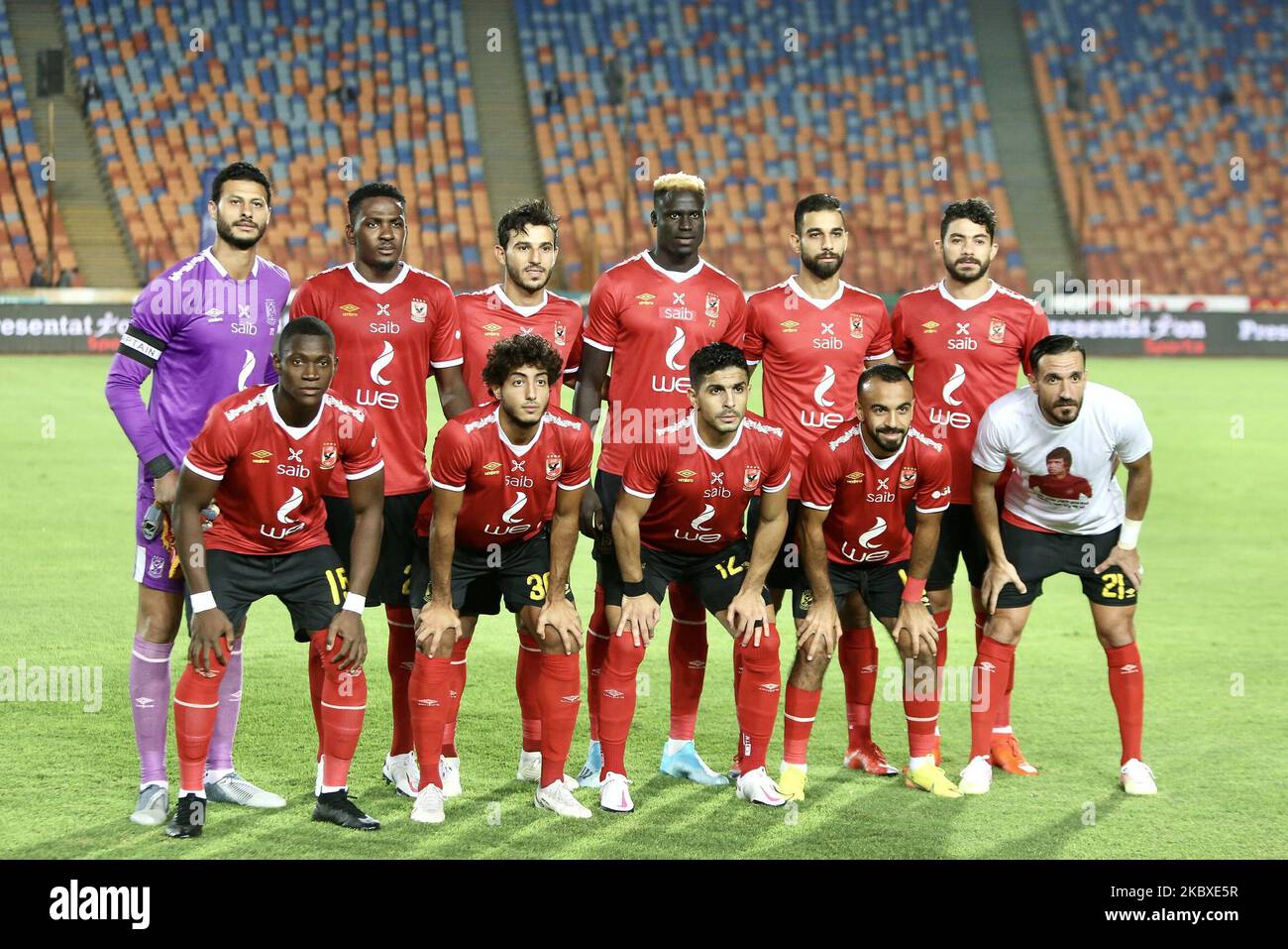 Ahly's team line-up before the first derby between Zamalek and Al-Ahly after the return of the Egyptian League from a suspension due to the Corona virus, at Cairo International Stadium, in Cairo, Egypt on August 22, 2020. (Photo by Islam Safwat/NurPhoto) Stock Photo