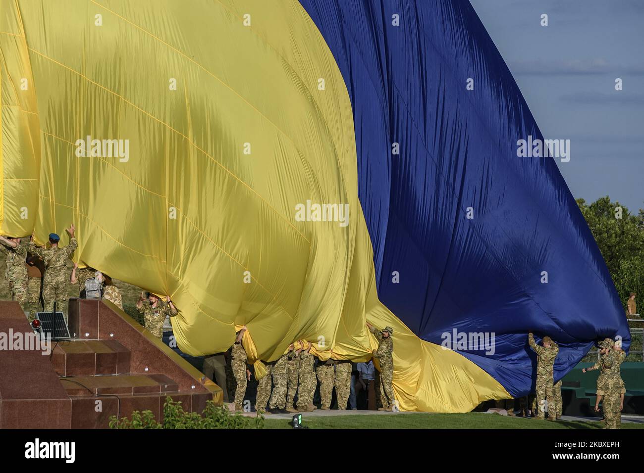 Rehearsal of the ceremony of rising the giant state flag of Ukraine the