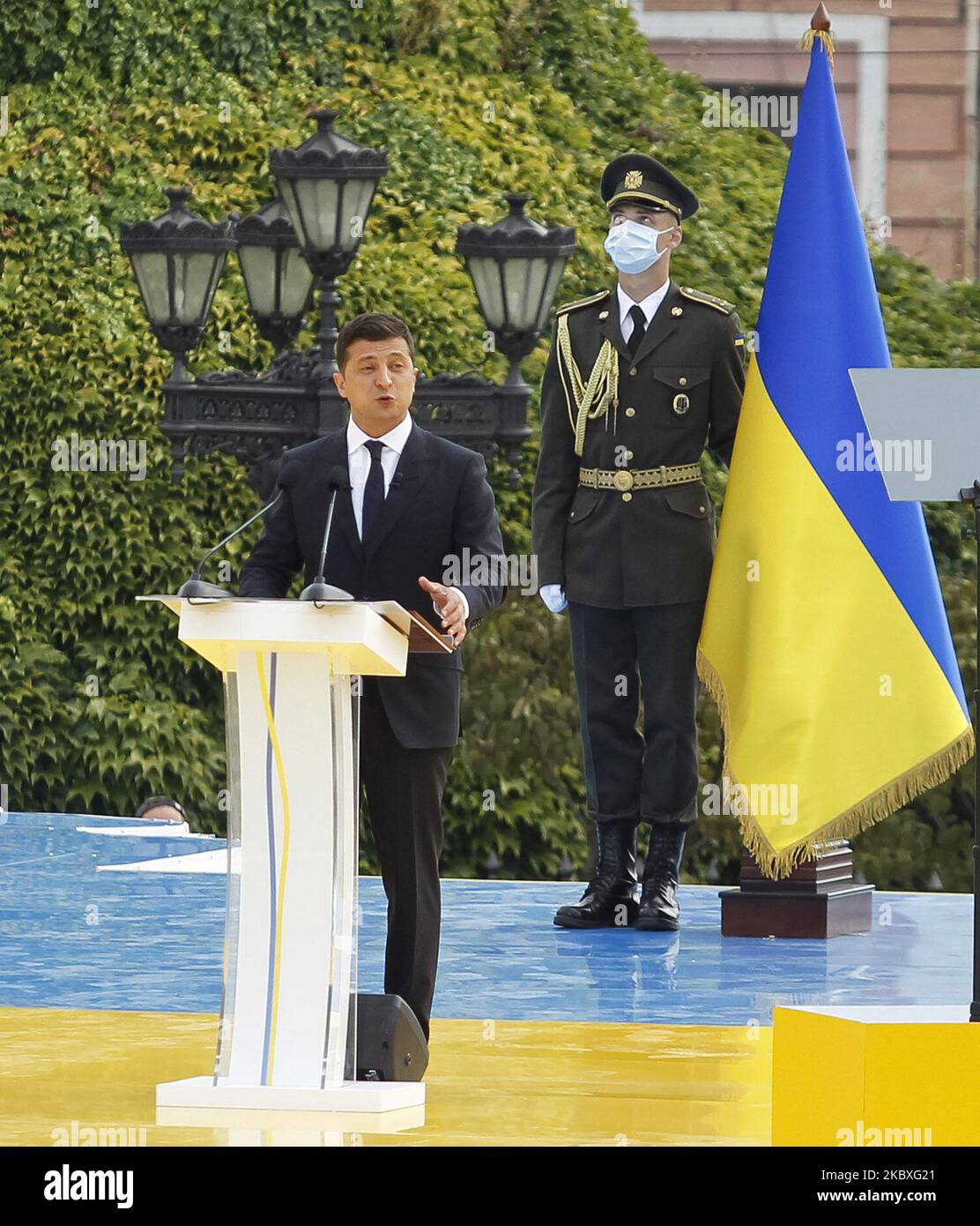 Ukrainian President Volodymyr Zelensky speaks during a ceremony of the ...