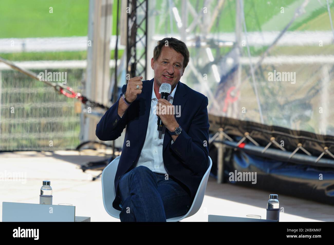 European Deputy of EELV (Europe Ecology â€“ The Greens) Yannick Jadot attends at the meeting of French employers' association Medef themed 'The Renaissance of French Companies' - August 27, 2020, Paris (Photo by Daniel Pier/NurPhoto) Stock Photo