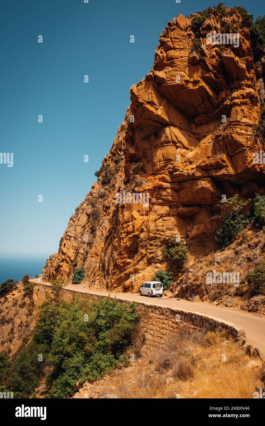 A car on the road in Calanques de Piana in Corsica, France Stock Photo Alamy