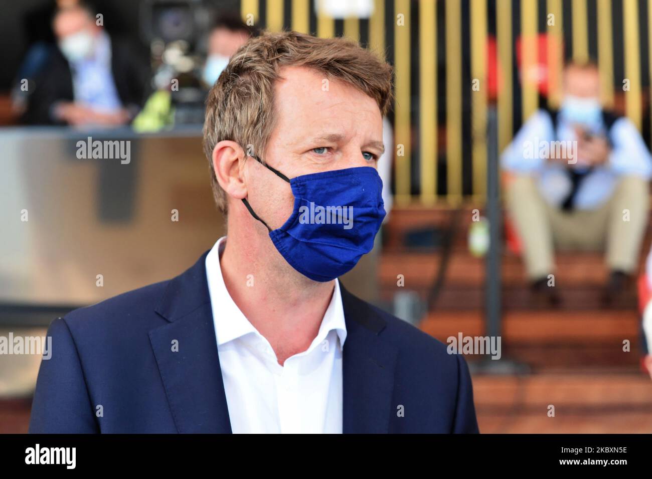 EU deputy Yannick Jadot EELV attends at the meeting of French employers' association Medef themed 'The Renaissance of French Companies' on August 27, 2020, in Paris, France. (Photo by Daniel Pier/NurPhoto) Stock Photo