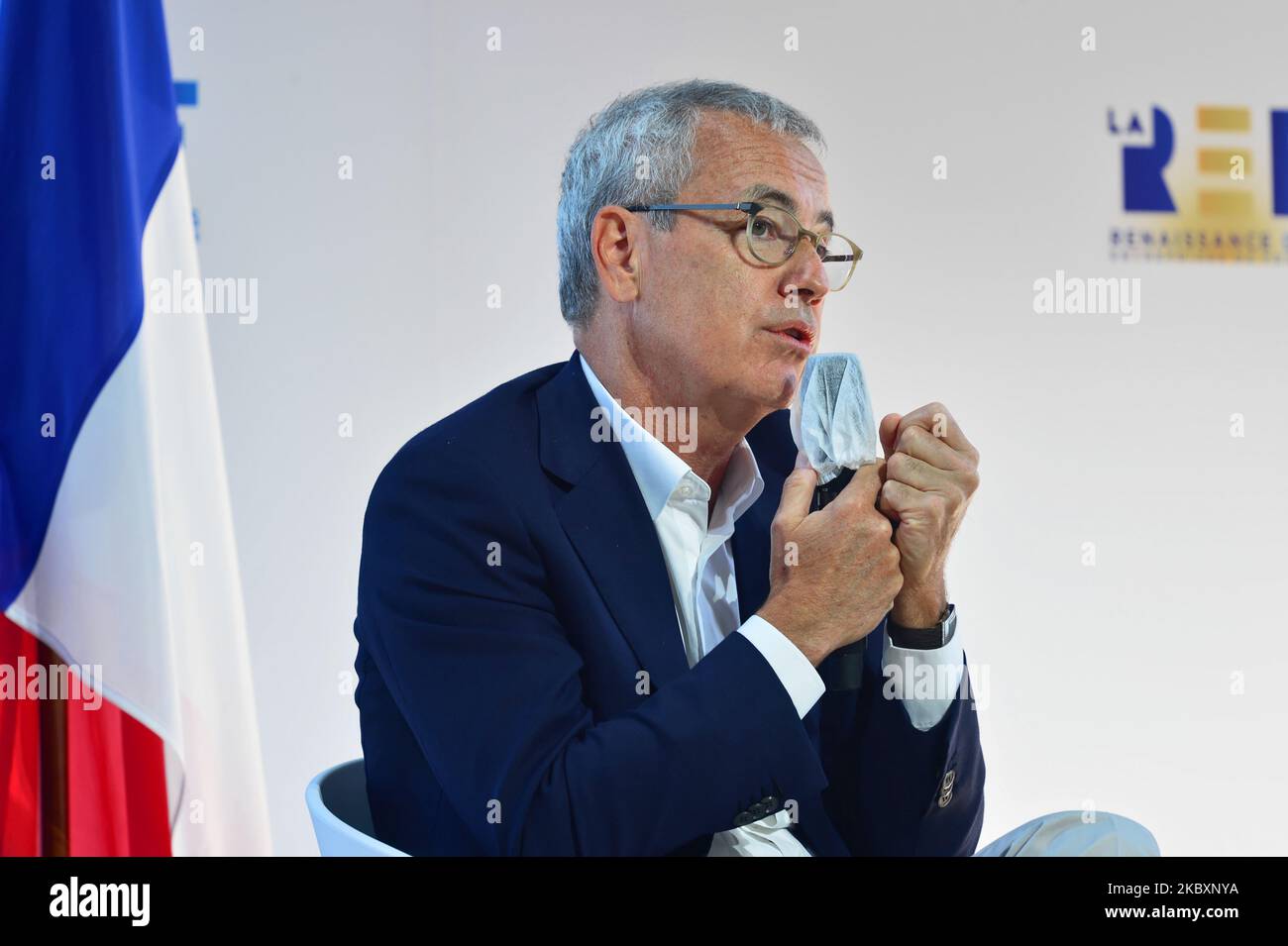 French energy company Engie's chairman of the board Jean-Pierre Clamadieu attends at the meeting of French employers' association Medef themed 'The Renaissance of French Companies' on August 27, 2020, in Paris, France. (Photo by Daniel Pier/NurPhoto) Stock Photo
