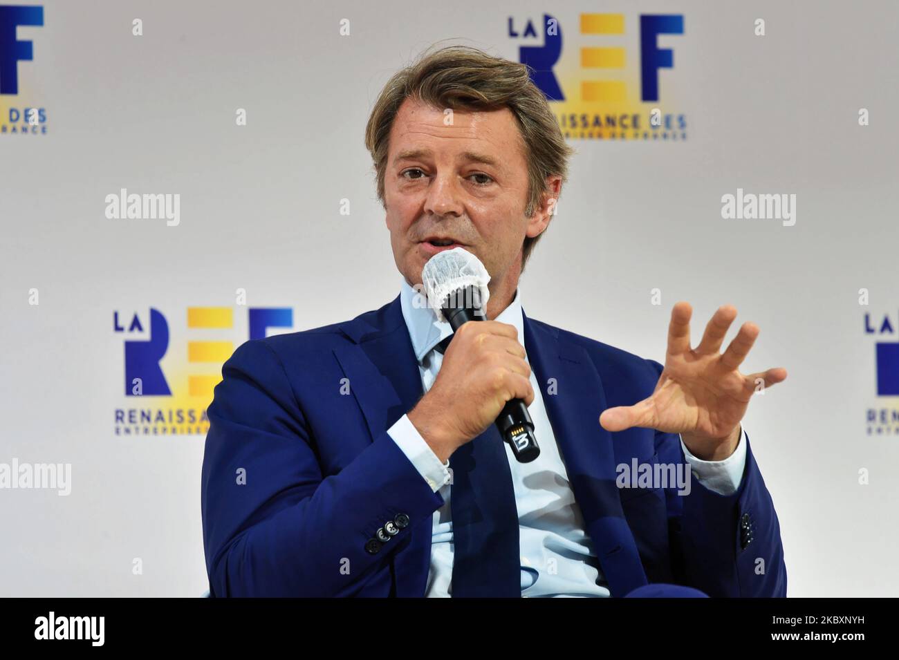 President of the French Mayors Association Francois Baroin attends at the meeting of French employers' association Medef themed 'The Renaissance of French Companies' on August 27, 2020, in Paris, France. (Photo by Daniel Pier/NurPhoto) Stock Photo
