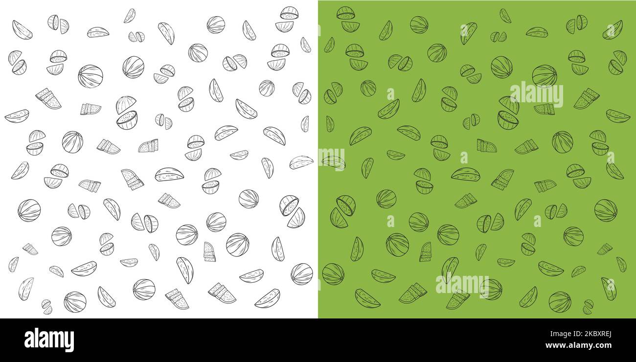 A vector of watermelon pattern isolated on green and white backgrounds ...