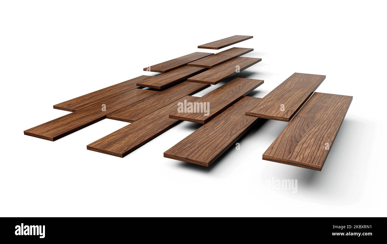 A 3d illustration of wood flooring installation fixing parquets Stock Photo