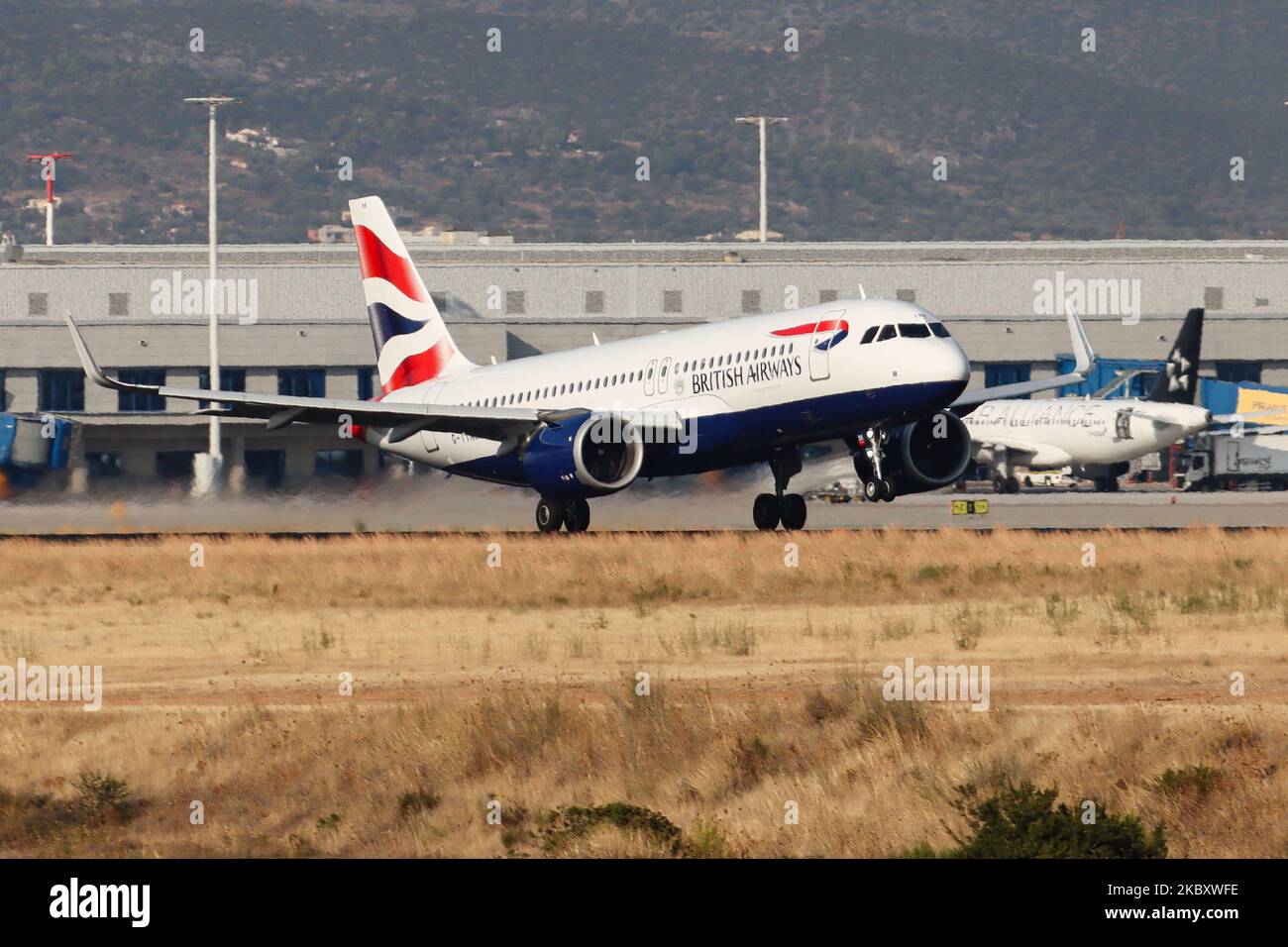 British Airways Airbus A320neo aircraft as seen during takeoff, departing from the Greek capital