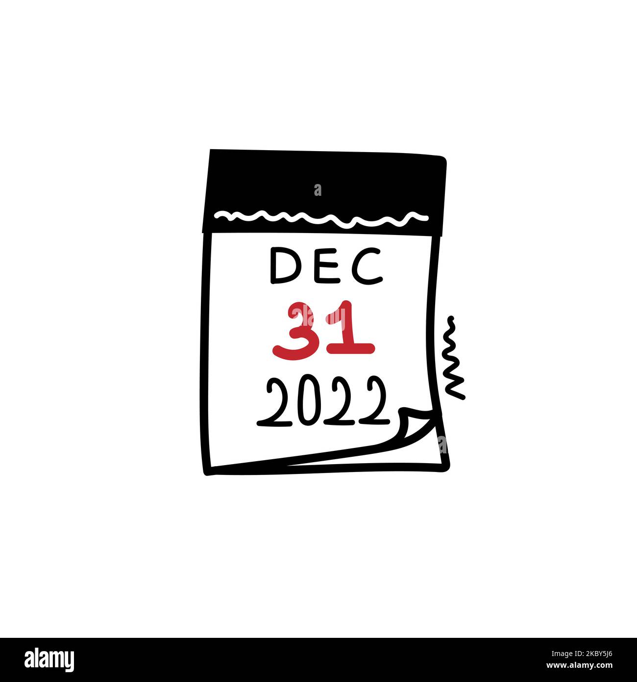 Hand drawn of calendar page, new year day. 31 december 2022, holiday
