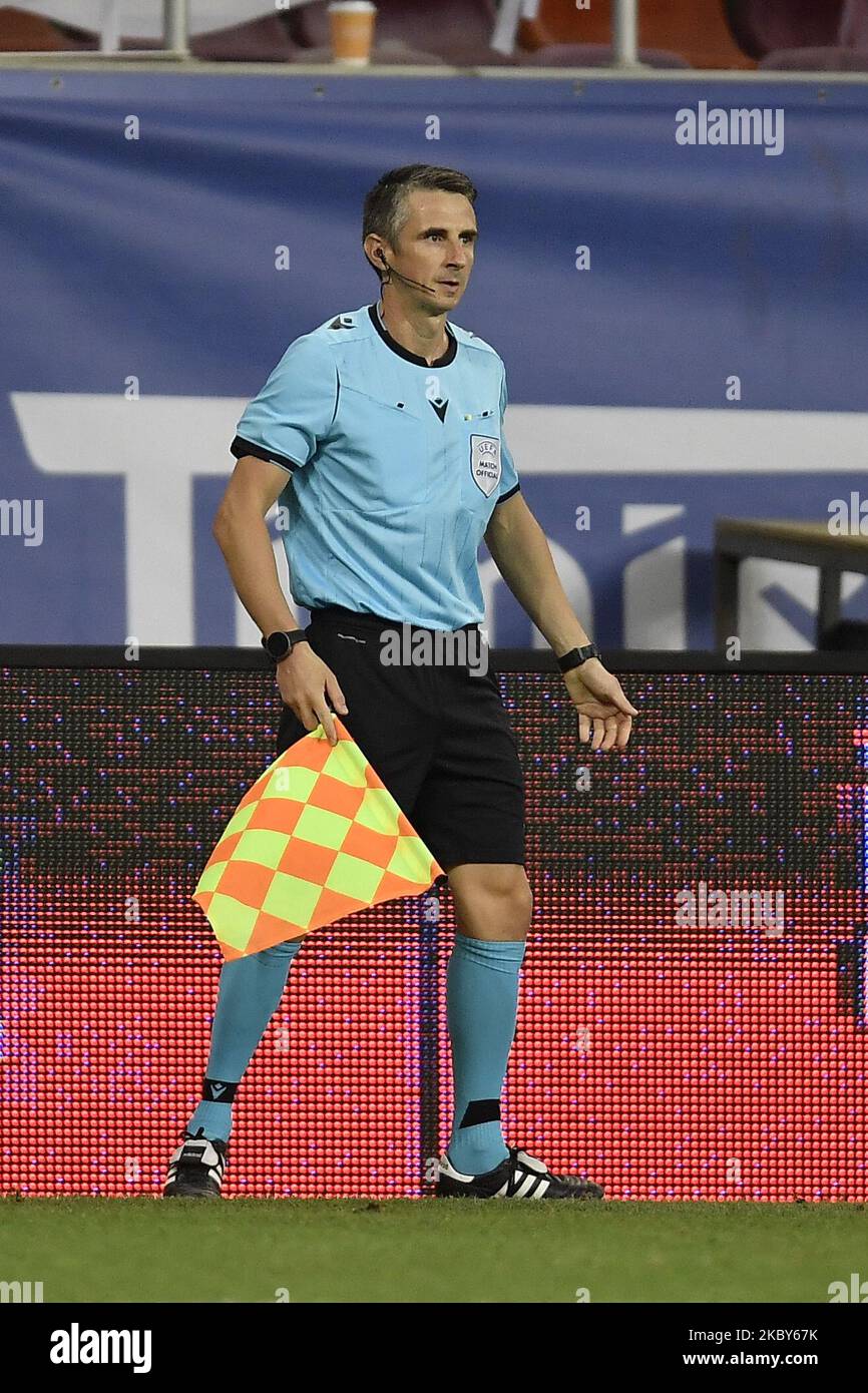 Assistant referee Nicolas Danos in action during the game during UEFA Nations League 2021 match between Romania and Northern Ireland at Arena Nationala, in Bucharest, Romania, on 4 September 2020. (Photo by Alex Nicodim/NurPhoto) Stock Photo