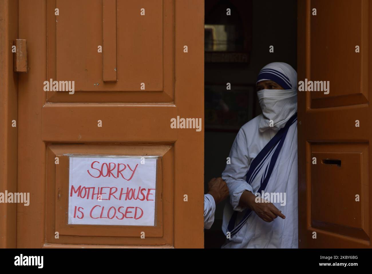 A catholic nun seen wearing face mask from the Missionaries of Charity, the global order of nuns