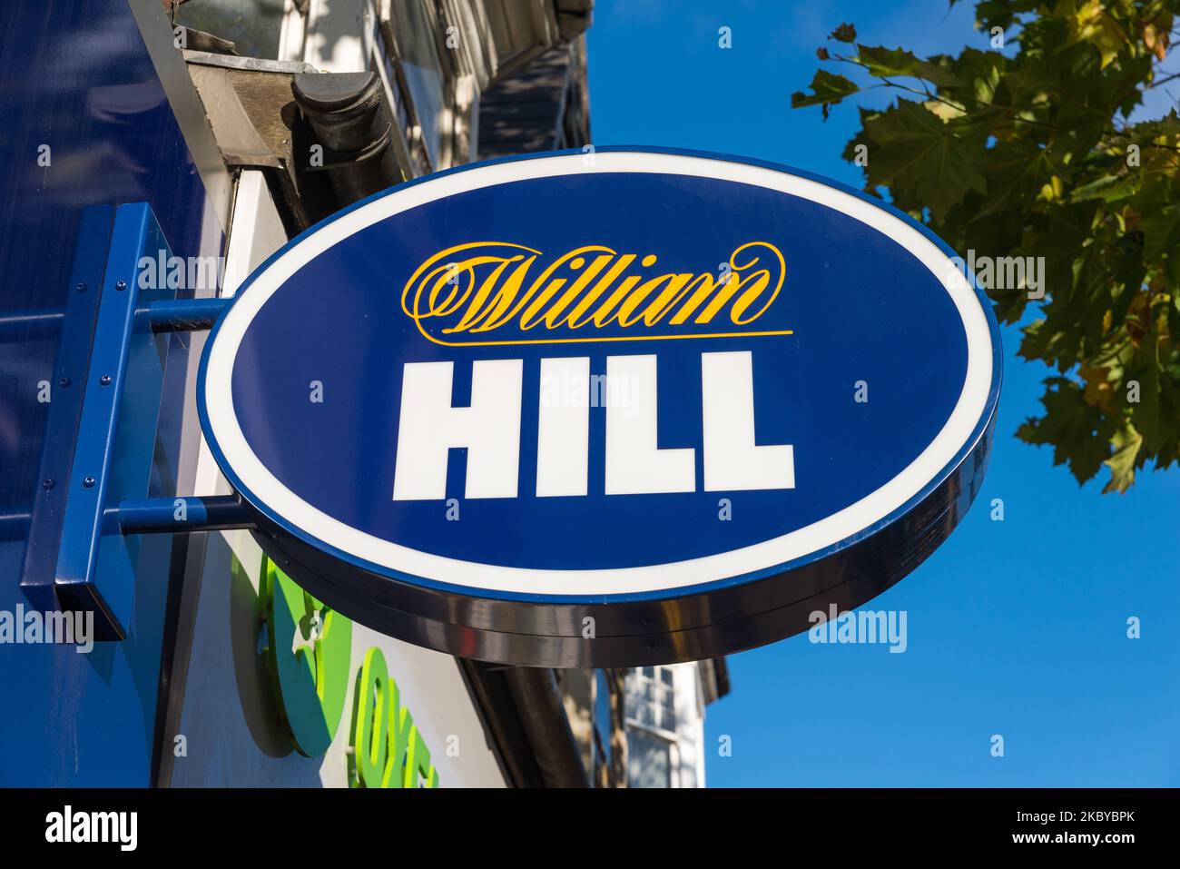 William Hill bookmakers and bookies sign Stock Photo