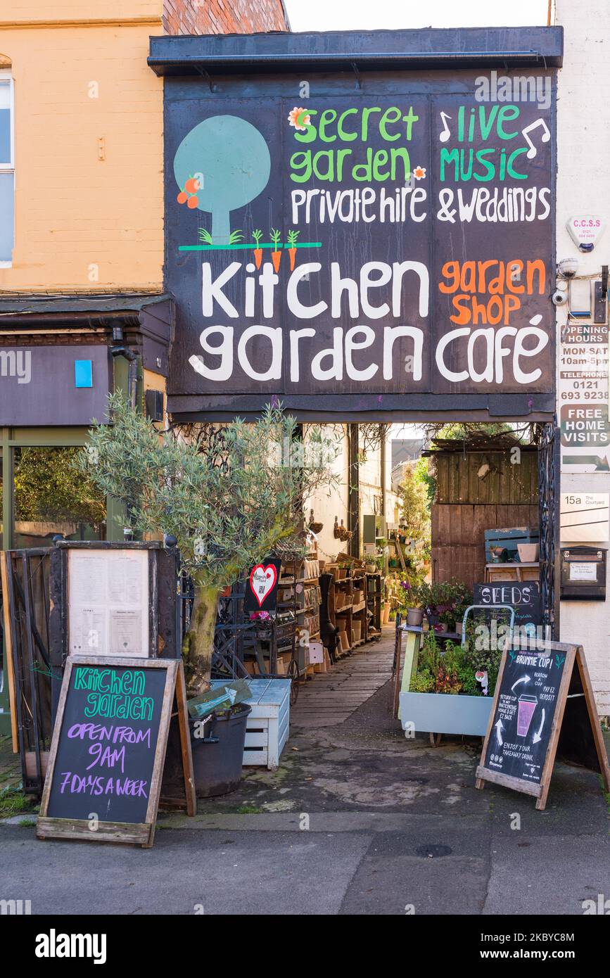 The kitchen Garden cafe in York Road,Kings Heath,Birmingham is a garden shop, live music venue, cafe and hosts pop up events Stock Photo