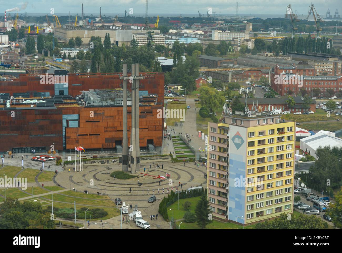 A general view of the Solidarity square with the monument to the Fallen Shipyard Workers of 1970. On August 31, 2020, in Gdansk, Poland. (Photo by Artur Widak/NurPhoto) Stock Photo