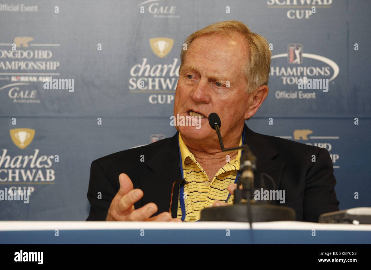 Jack Nicklaus of golf course designer speaking about game level of difficulty during the PGA Tour Songdo IBD championship in Incheon, west of Seoul on Sep 16, 2011, South Korea. (Photo by Seung-il Ryu/NurPhoto) Stock Photo